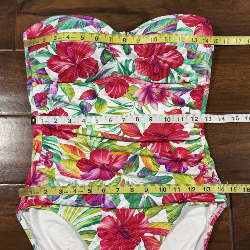 Tommy Bahama Size 10 Island Cays Fiesta Bandeau One Piece Swimsuit White Floral - Picture 5 of 12